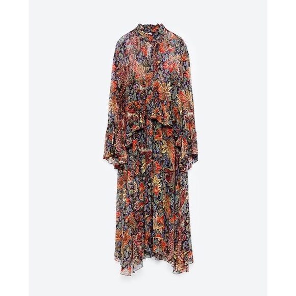 Zara Boho Floral Paisley Midi Dress with Bell Sleeves - Picture 8 of 12